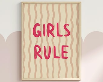 Girls Rule Wall Art Girls Bedroom Print Pink Typography Poster Kids Room Decor Empowering Quote Playroom Wall Art Playroom Kids Decor | 04