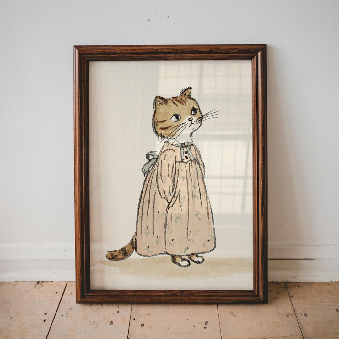 Vintage Cat Nursery Wall Art Cute Kitten Print Girl Room Decor Baby ...