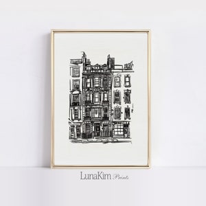 Neutral Vintage Building Sketch Antique Architect Drawing Minimal Cityscape Printable Sketch Digital Living Room Decor Download Print | 137