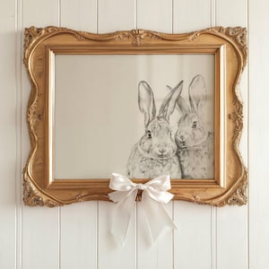 Vintage Bunny Pair Printable Rabbit Nursery Art Soft Sketch Wall Decor for Cottagecore Toddler Bedroom Bunny Drawing Neutral Animal Art | 20