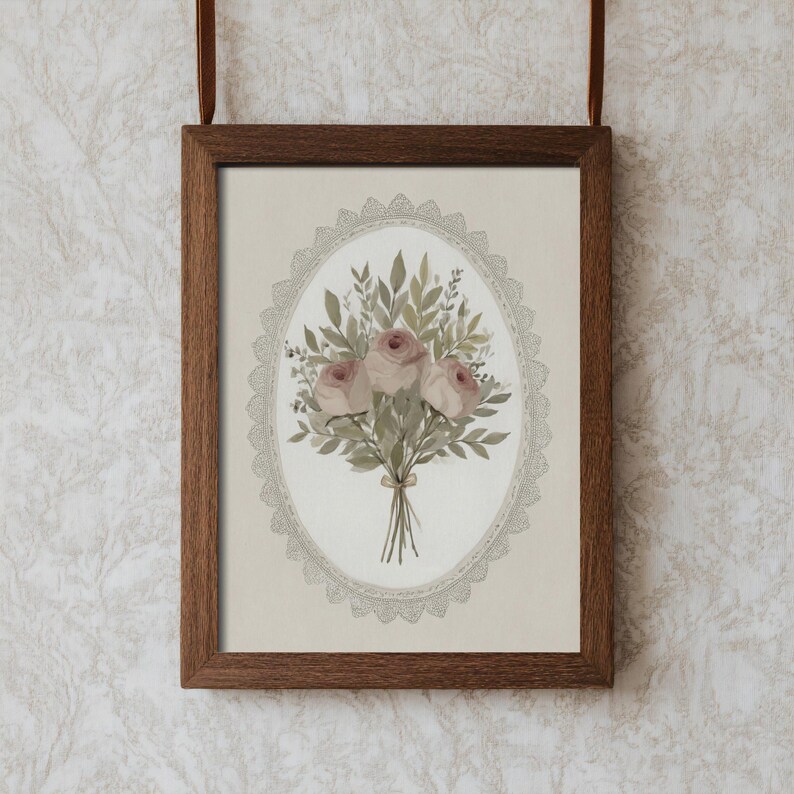 Vintage Blush Rose Print Baby Girl Nursery Floral Wall Art Toddler Room ...