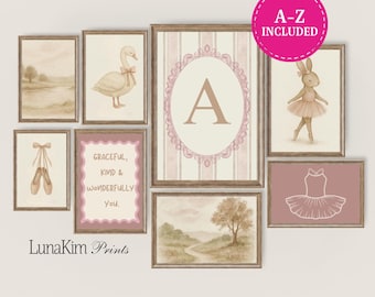 Ballerina Nursery Gallery Wall Art Set Girl Room Custom Letter Ballet Print For Toddler Room Baby Girl Pink Nursery Decor PRINTABLE | S16