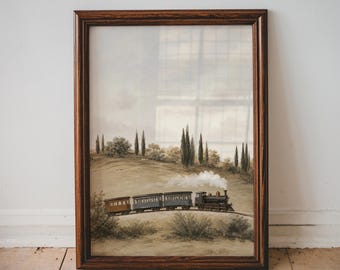 Cuadro decorativo para habitación infantil infantil de niño, estampado de tren de inspiración vintage, locomotora de vapor neutra, decoración para dormitorio, sala de juegos, decoración con temática ferroviaria y de transporte / 08