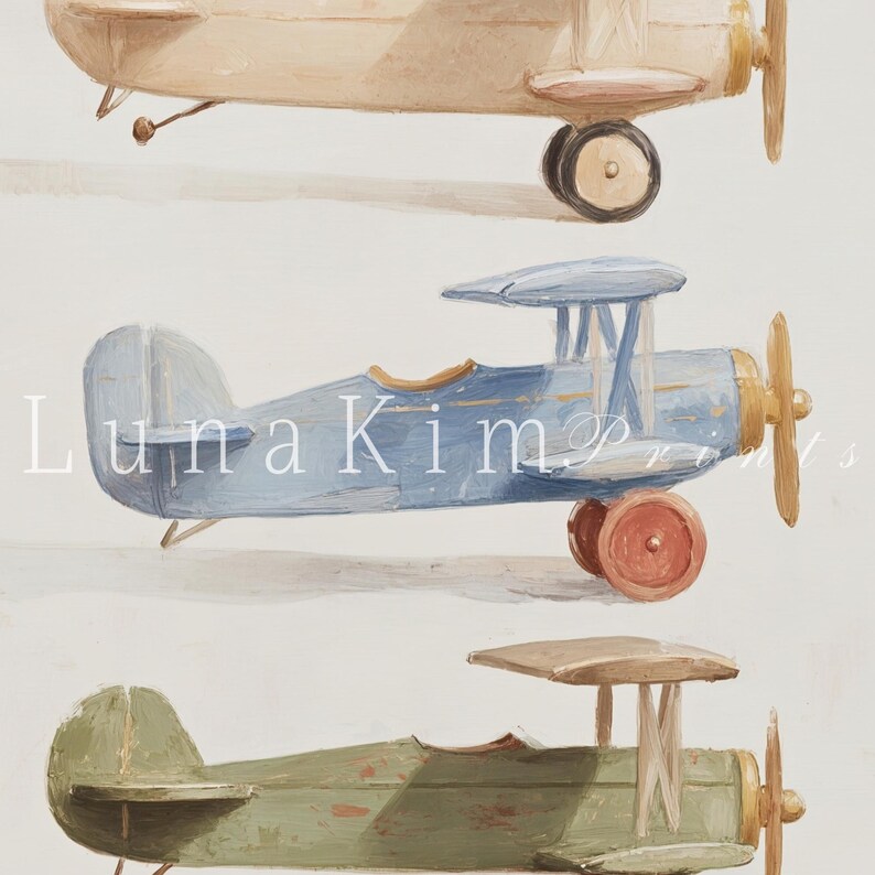 Vintage Airplane Nursery Print Boy Playroom Wall Art Kids Room Decor ...