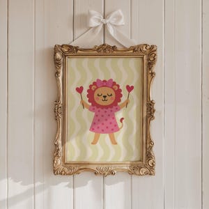 Lion Nursery Print Fun Lion Illustration for Girl Room Playroom Decor Toddler Wall Art PRINTABLE Cute Girly Nursery Animal Wall Art | 89