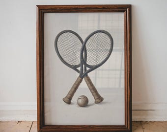 Tennis Racket Nursery Print Fun Sports Illustration for Boy Room Toddler Wall Art PRINTABLE Neutral Kids Vintage Tennis Bedroom Decor | 29