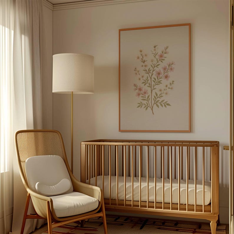 Pink Flower Print for Nursery Baby Girl Floral Wall Art Minimal ...
