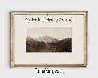 Muted Brown Landscape Painting Set of Two Mountain Prints Warm