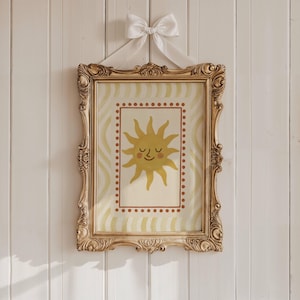 Impresión de guardería con un sol caprichoso y moderno, arte de pared vintage imprimible con un sol alegre, decoración para habitación de niños pequeños, póster de sol feliz y juguetón para habitación de bebé / 65