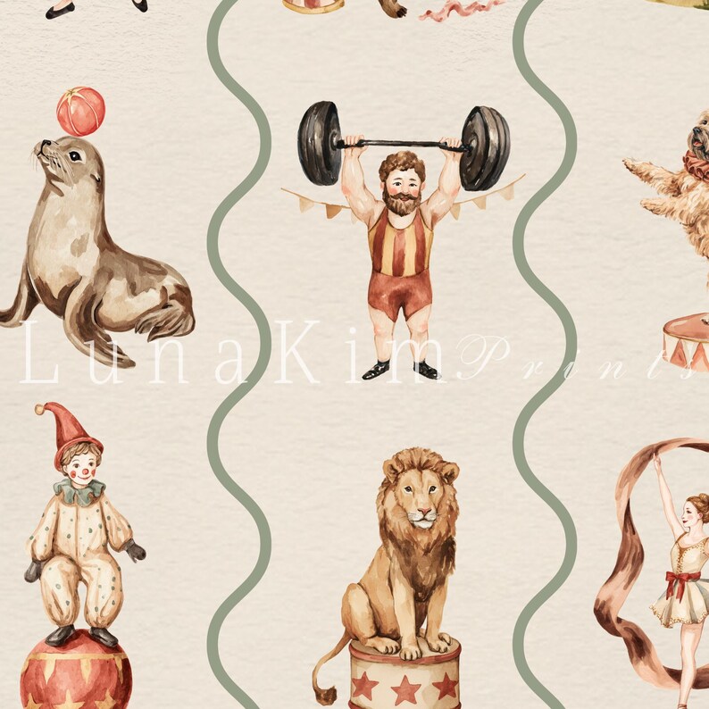 Vintage Circus Nursery Print Retro Carnival Animal Kids Room Wall Art Cute Big Top Illustration Playroom Decor Printable Baby Wall Art | 162 image 14