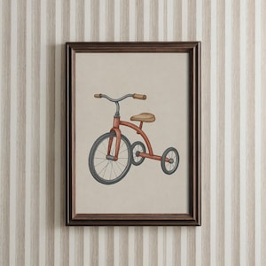 Vintage Tricycle Wall Art Toddler Bike PRINTABLE Design Boy Nursery Decor Minimal Antique Artwork for Kids Room Boy Nursery Bicycle Art | 1