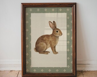 Vintage Brown Bunny Print For Baby Nursery Neutral Animal Wall Art Toddler Room Decor Woodland Rabbit Illustration PRINTABLE Design | 34