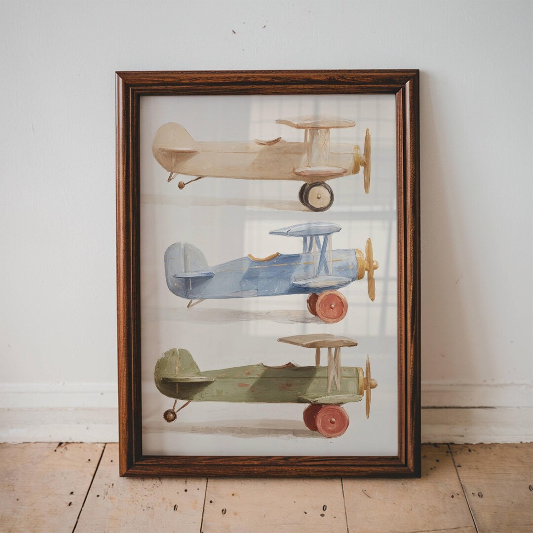 Vintage Airplane Nursery Print Boy Playroom Wall Art Kids Room Decor ...