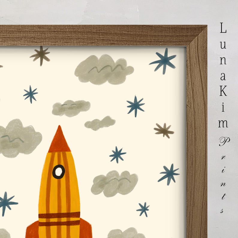 Rocket Ship Space Print Kids Wall Art Outer Space Illustration for Boys Room Playroom Nursery Decor Digital Download Boys Wall Art | 16 image 6