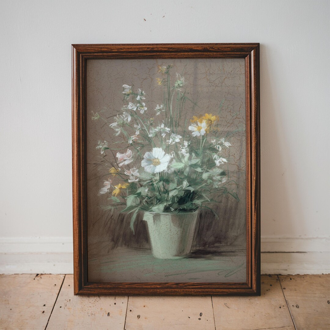 Vintage Wildflower Bouquet Wall Art Cottage Floral Painting Neutral ...