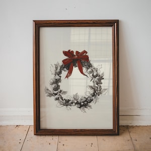 Christmas Doves Wall Art Print Neutral Holiday Decor Red Bow Illustration Peaceful Winter Artwork for Classic Home Cozy Vintage Cottage | 36