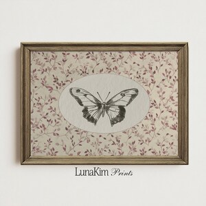 Butterfly Wall Art For Girls Room Nursery Printable Floral Background With Vintage Botanical Illustration Soft Pink Decor Baby Gift | 19 image 8