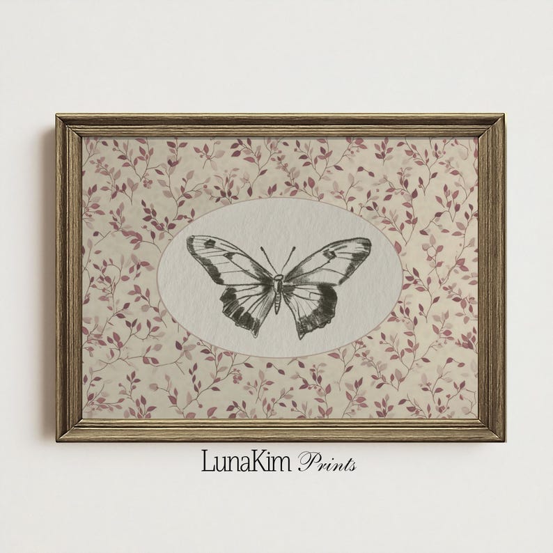 Butterfly Wall Art For Girls Room Nursery Printable Floral Background With Vintage Botanical Illustration Soft Pink Decor Baby Gift | 19 image 8