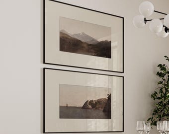 Set di due stampe di paesaggi marroni tenui, decorazioni murali dai toni caldi, decorazioni per soggiorno marroni, set di decorazioni per casa di campagna / 3