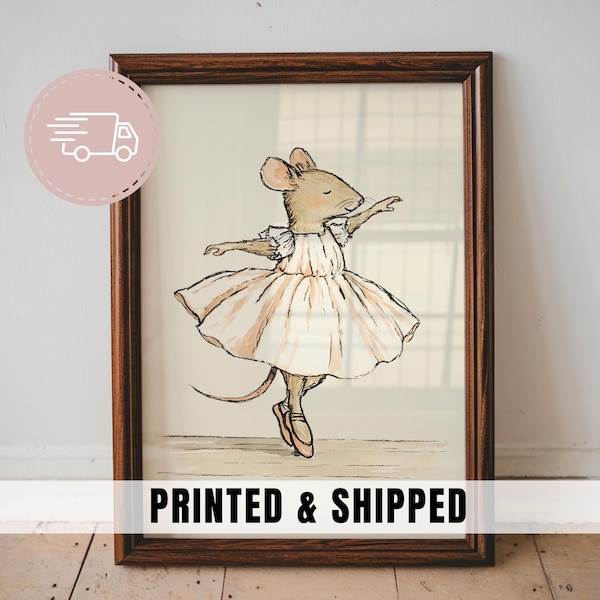 Cuadro decorativo infantil de ratón bailarina con estampado de animales de ballet, estilo vintage, para habitación de niña, regalo perfecto para bebé. Arte de bailarina / 41