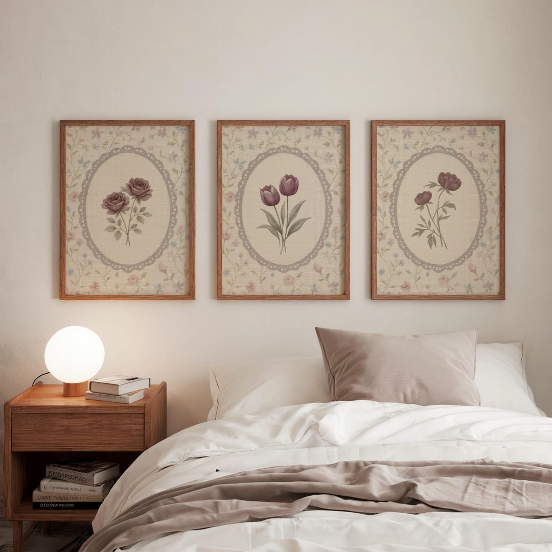 Vintage Floral Wall Art Set Cottagecore Decor Botanical Print Living ...