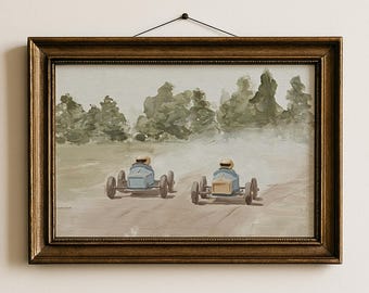 Vintage Racing Cars Wall Art Print Boys Nursery Transportation Decor Toddler Bedroom Race Car Artwork For Playroom Adventure Muted Art | 03