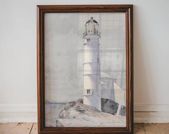 Vintage Lighthouse Wall Art Coastal Nursery Print Nautical Seaside Painting Printable Decor for Toddler Room Blue Grey Tranquil Art | 05