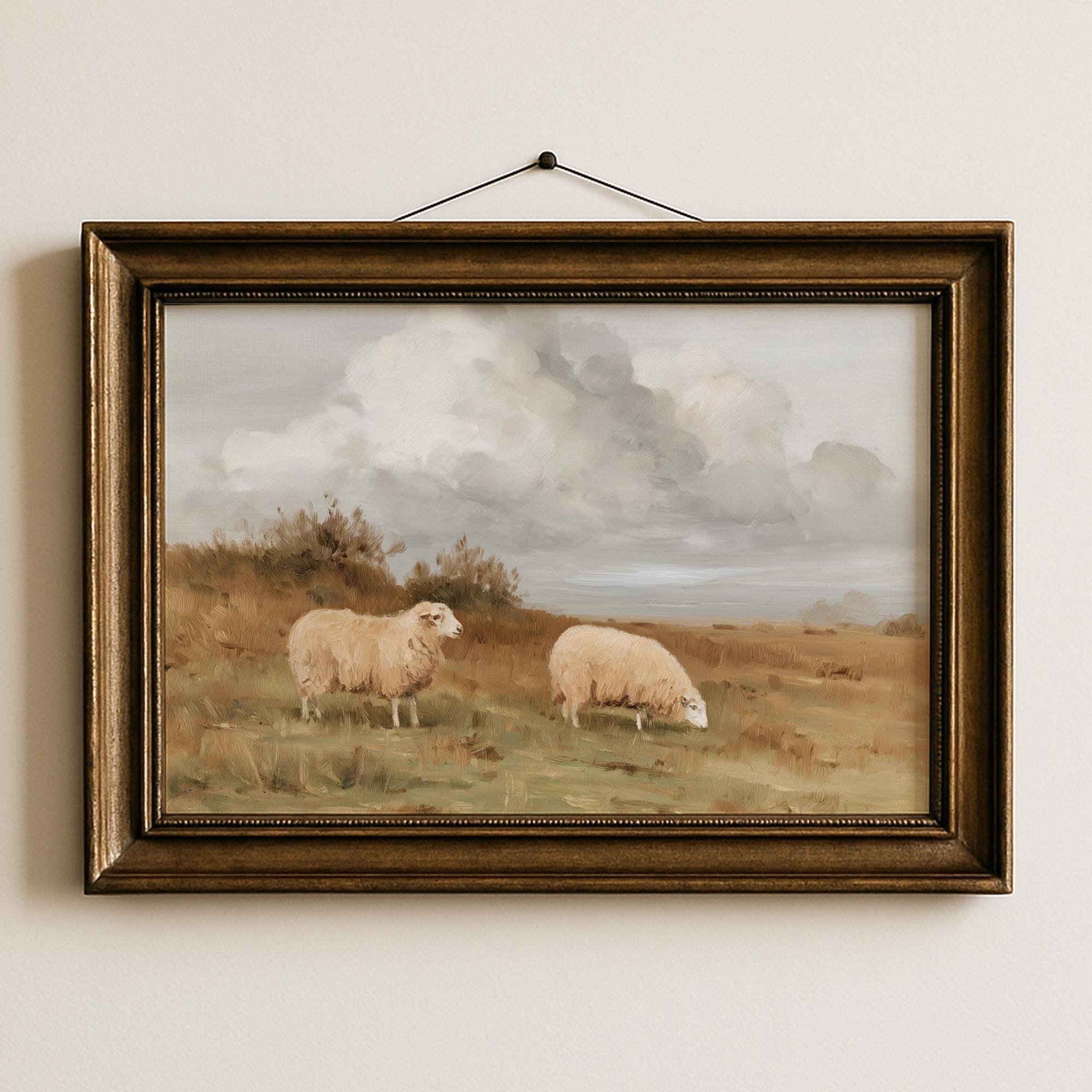 Vintage Sheep Landscape Wall Art Pastoral Farm Painting Neutral ...