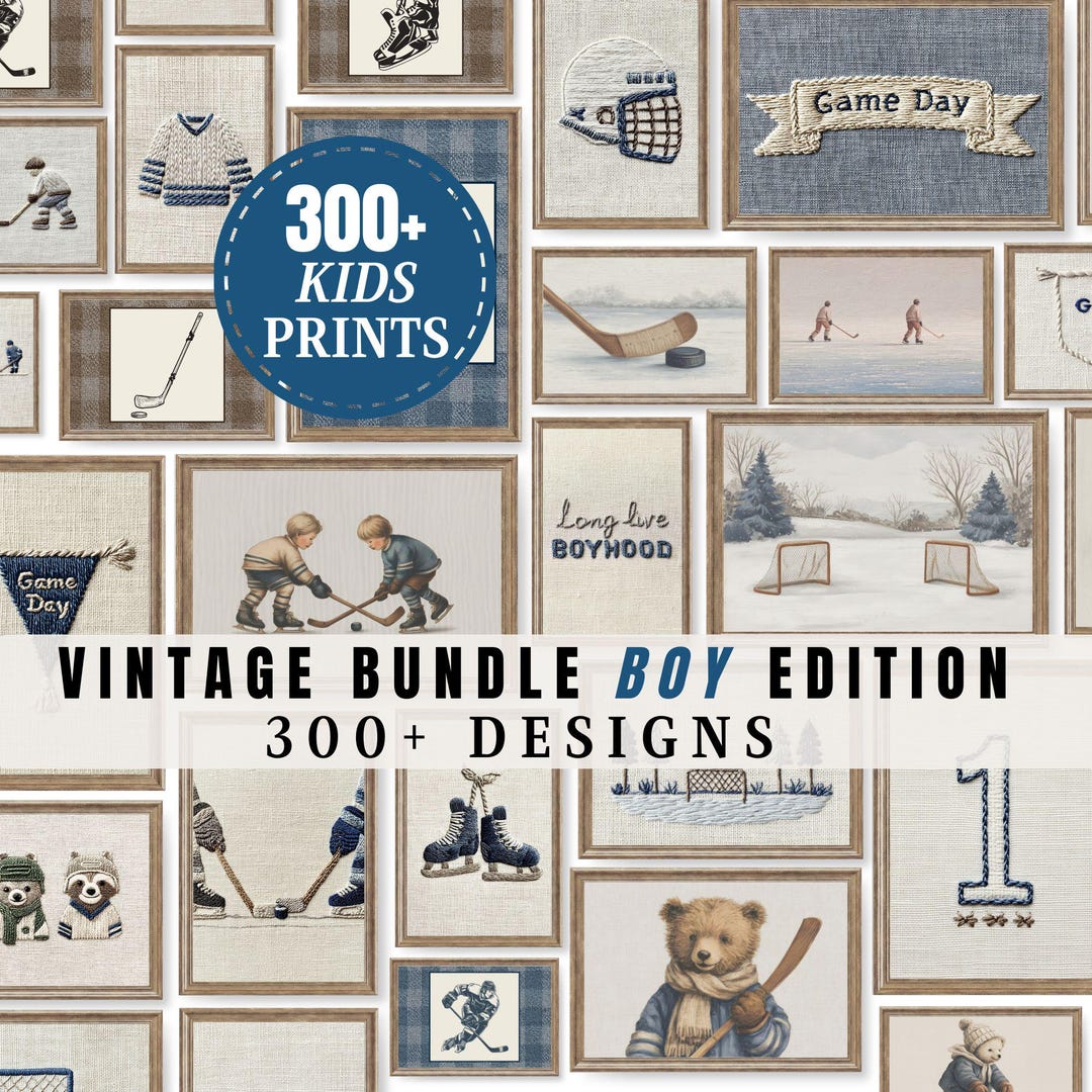 Vintage Boy Nursery Wall Art Bundle 300 Kids Prints Classic Sports ...