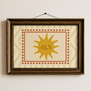 Impresión de guardería con un sol caprichoso y moderno, arte de pared imprimible con un sol lindo, decoración alegre para habitación de niños pequeños, póster de sol feliz y juguetón para habitación de bebé niño / 18
