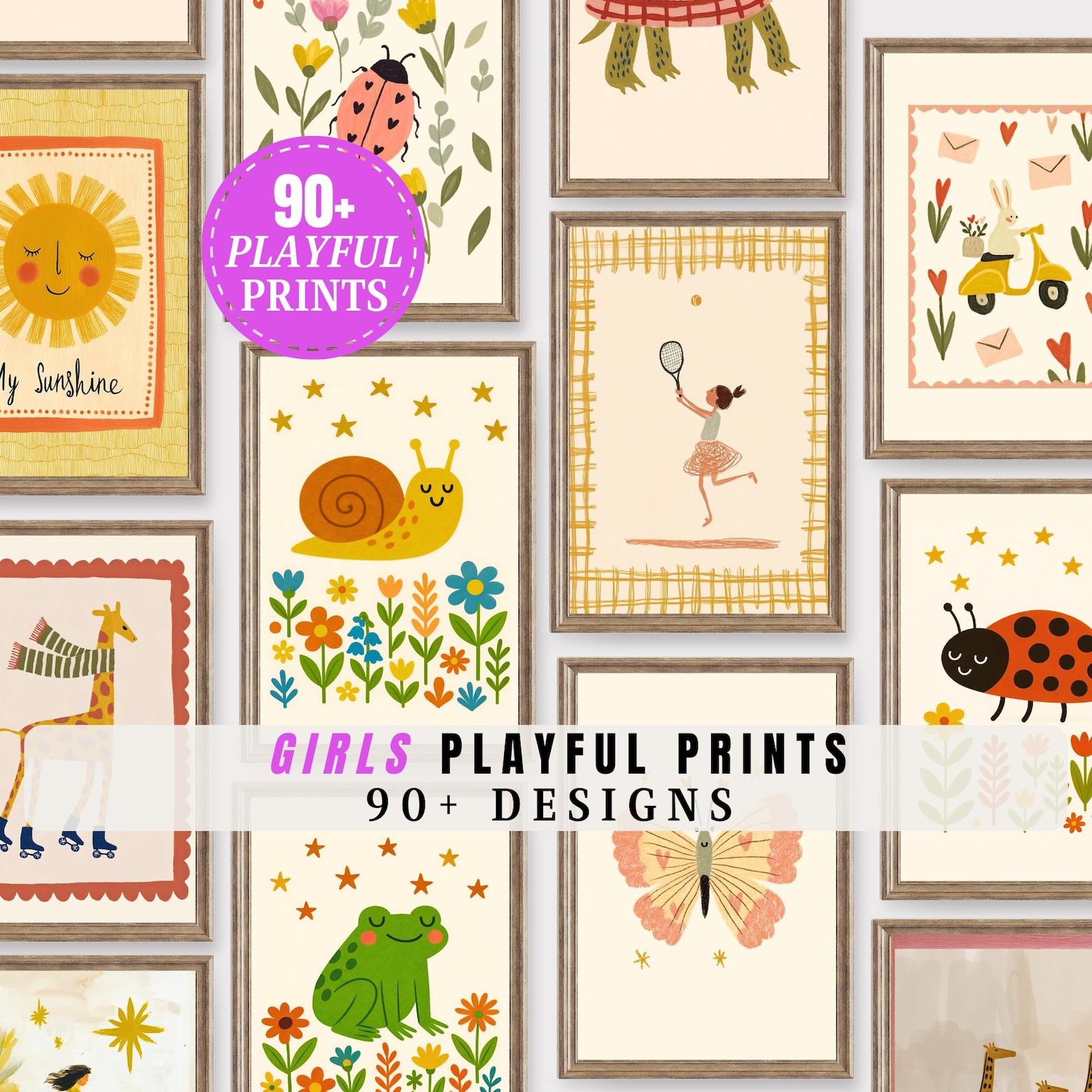 Girls Nursery Wall Art Bundle Playful Kids Prints Set of 90+ Printable ...