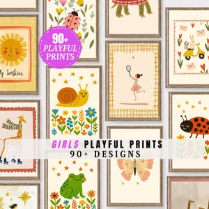 Girls Nursery Wall Art Bundle Playful Kids Prints Set Of 90+ Printable Nursery Decor Collection Cute Toddler Room Gallery Set | S32