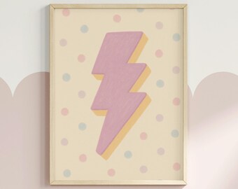 Stampa per bambini piccoli con fulmine rosa, stampa per cameretta, illustrazione divertente, decorazione per la stanza dei giochi delle bambine, arte murale per bambini piccoli, STAMPABILE, arte murale per ragazze / 07