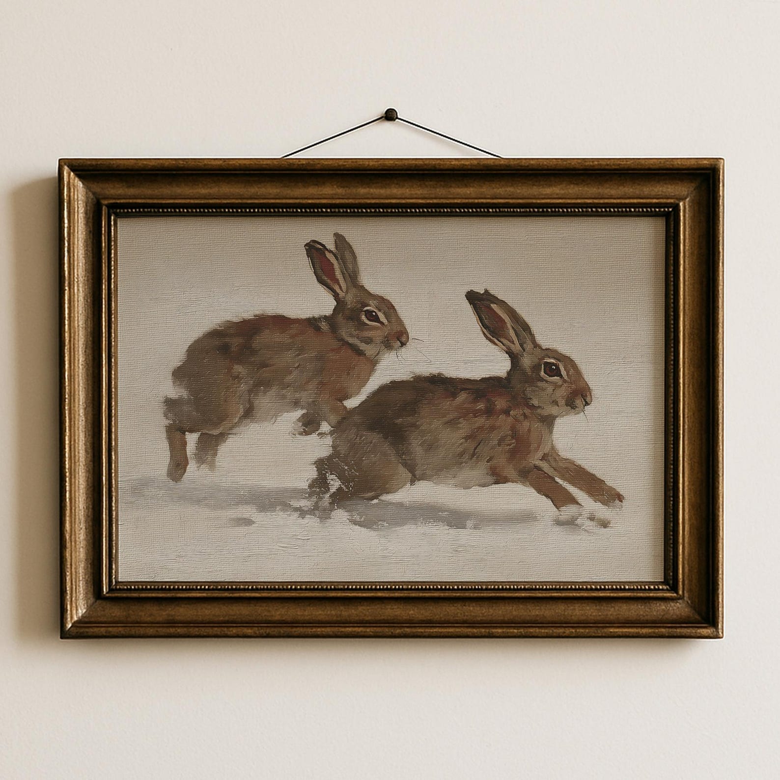 Vintage Winter Rabbit Wall Art Print Neutral Christmas Animal Painting ...