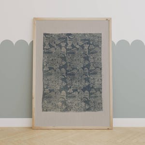 Blaue Muster Vintage European Textile DRUCKBARE blauer Vogel Wand Kunst Muster Kinderzimmer Wand Kunst Kinderzimmer Wand Dekor digitaler Download | 7