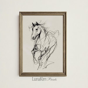 Horse Sketch Print Expressive Charcoal Drawing Minimal Equine Wall Art Vintage Animal Illustration Rustic Home Office Decor Poster | 88