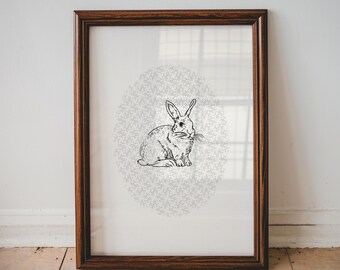 Bunny Nursery Wall Art Vintage Rabbit Illustration Kids Room Decor Printable Wall Art Animal Nursery Decor Baby Room Neutral Art | 23