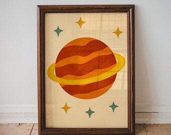 Toddler Space Print Playroom Wall Art PRINTABLE Orange Boy Bedroom Poster Planet Space Theme Kids Decor Boy Planet Vibrant Print | 08