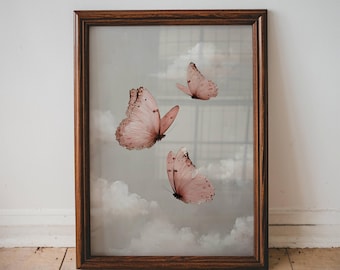 Butterfly Nursery Print Soft Pink Insect Illustration for Girl Room Wall Art PRINTABLE Vintage Kids Bedroom Nature Decor Cloud Print | 1
