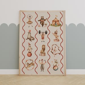 Vintage Circus Nursery Print Retro Carnival Animal Kids Room Wall Art Cute Big Top Illustration Playroom Decor Printable Baby Wall Art | 162 image 7