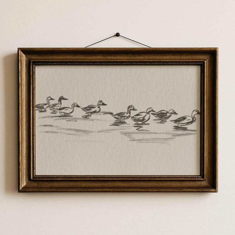 Kids Duck Wall Art Vintage Animal Print Nursery Farm Decor Neutral Beige Kids Room Wall Decor Bird Illustration Printable Wall Decor | 18 image 1