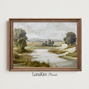 Peaceful Countryside River Landscape Print Rustic European Wall Art With Trees And Soft Neutral Tones For Bedroom Or Living Room Decor | 50