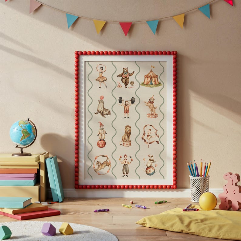 Vintage Circus Nursery Print Retro Carnival Animal Kids Room Wall Art Cute Big Top Illustration Playroom Decor Printable Baby Wall Art | 162 image 4