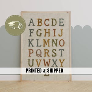 Impresión del alfabeto bordado vintage, arte de pared para guardería, letras de la A a la Z, descarga digital, póster rústico ABC, decoración para habitación de niños pequeños, impresión y envío / 35
