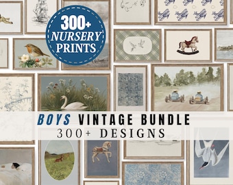 Vintage Nursery Bundle Set 300+ Gallery Prints Blue Little Boy Room Wall PRINTABLE Art Vintage Nursery Wall Decor Baby Shower Gift Art | S1