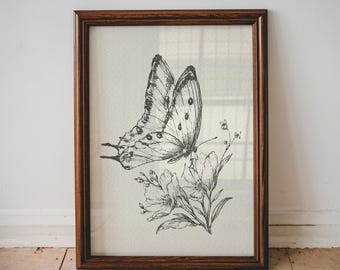 Butterfly Sketch Wall Art Digital Download Vintage Style Nursery Printable Nature Butterfly Floral Drawing Baby Shower Gift Printable | 22