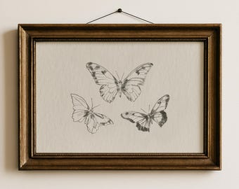 Neutral Butterfly Sketch Vintage Butterfly Art For Girls Nursery Digital Download Butterfly Print For Bedroom Decor Neutral Art Print | 10