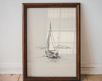 Vintage Sailboat Sketch Wall Art For Boys Room Nautical Nursery Decor Minimal Boat Drawing Coastal Kids Wall Art Boys Nautical Sketch | 42