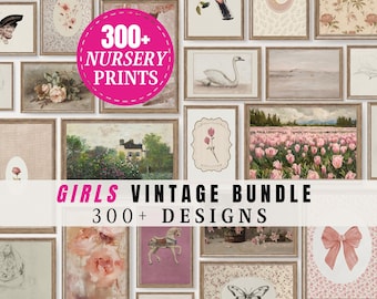 Pink Girl Nursery Bundle Set of 300+ Gallery PRINTABLE Baby Girl Wall Art Collection Floral Art for Nursery Decor Baby Shower Gift | S1