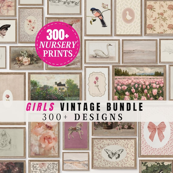 Pink Girl Nursery Bundle Set of 250+ Gallery PRINTABLE Baby Girl Wall Art Collection Floral Art for Nursery Decor Baby Shower Gift | S1